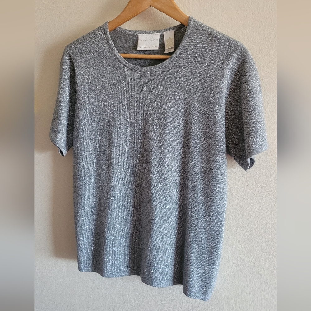 Emma James glittery metallic crewneck top Women's L silver